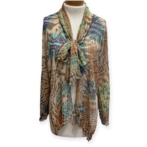 Carter Smith Shibori Hand Dyed Silk Tie Neck Blouse Top